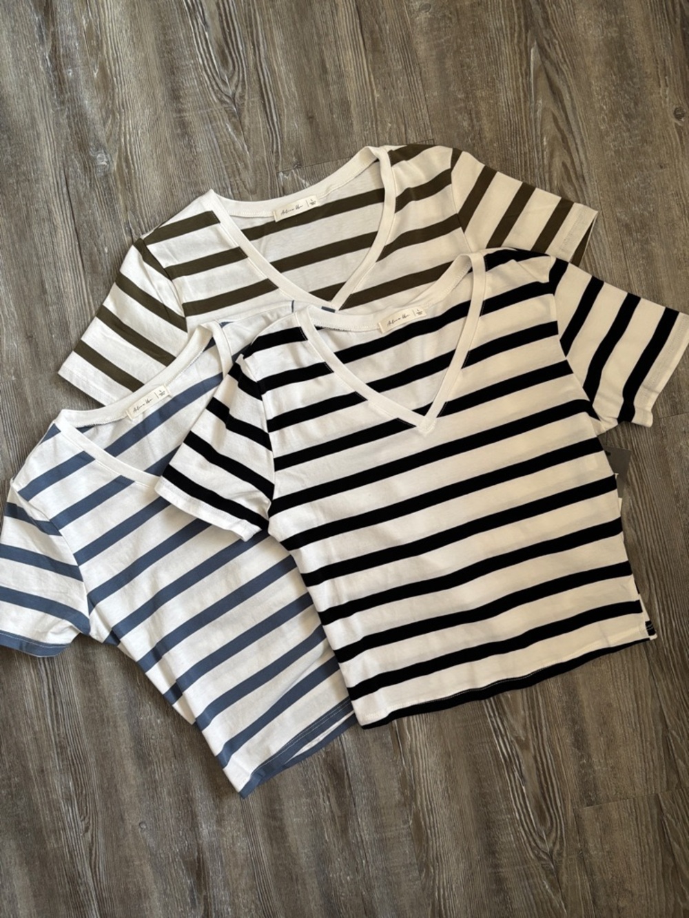 Active USA Striped Short Sleeve Tee Trio in White, Black, Navy & Olive